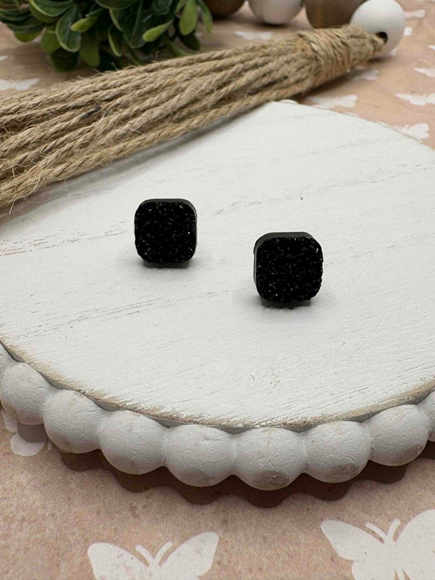 Black Druzy Earrings