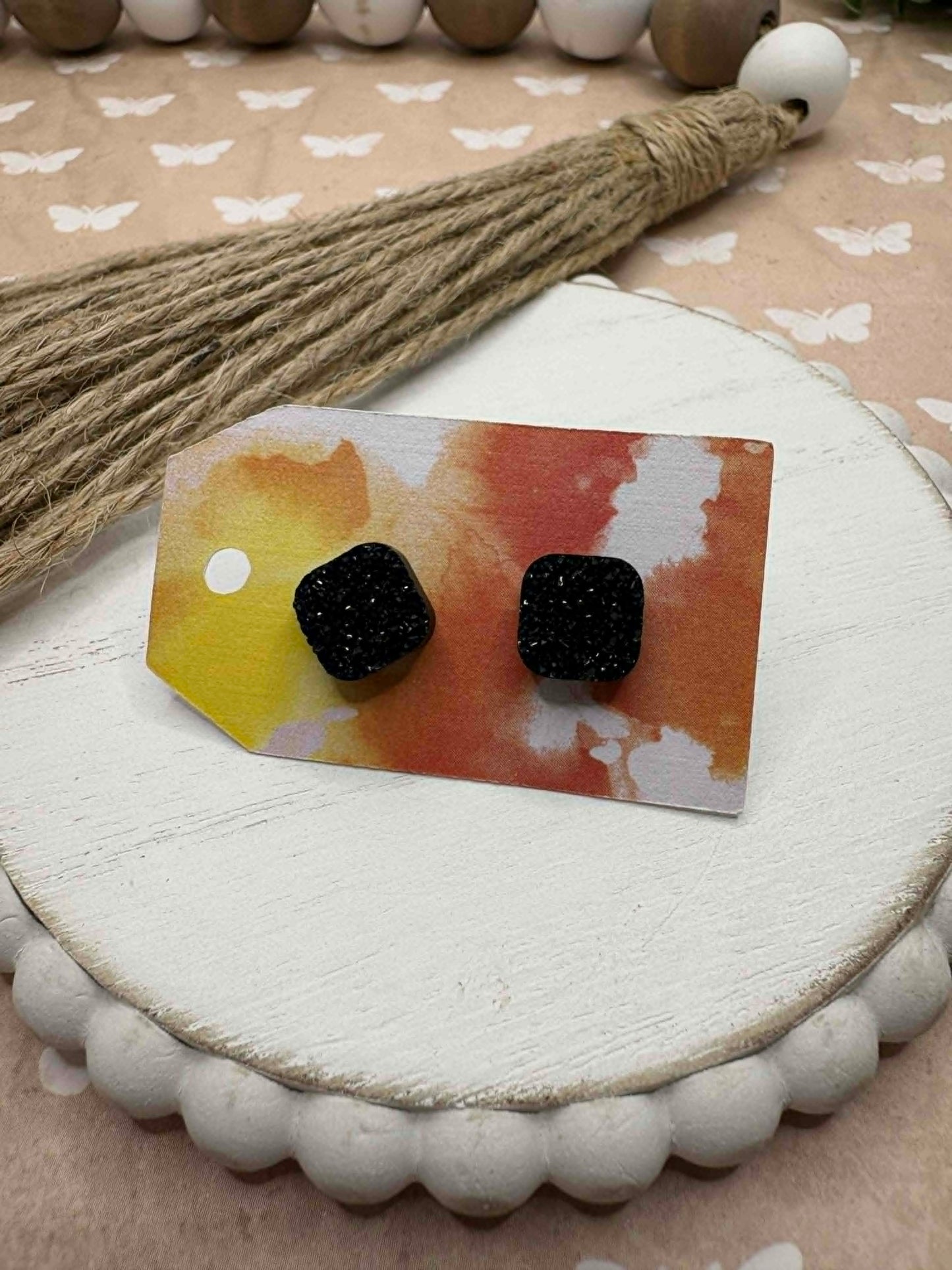 Black Druzy Earrings