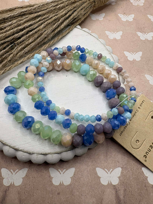Blue Stretch Faceted Beaded Bracelet Set