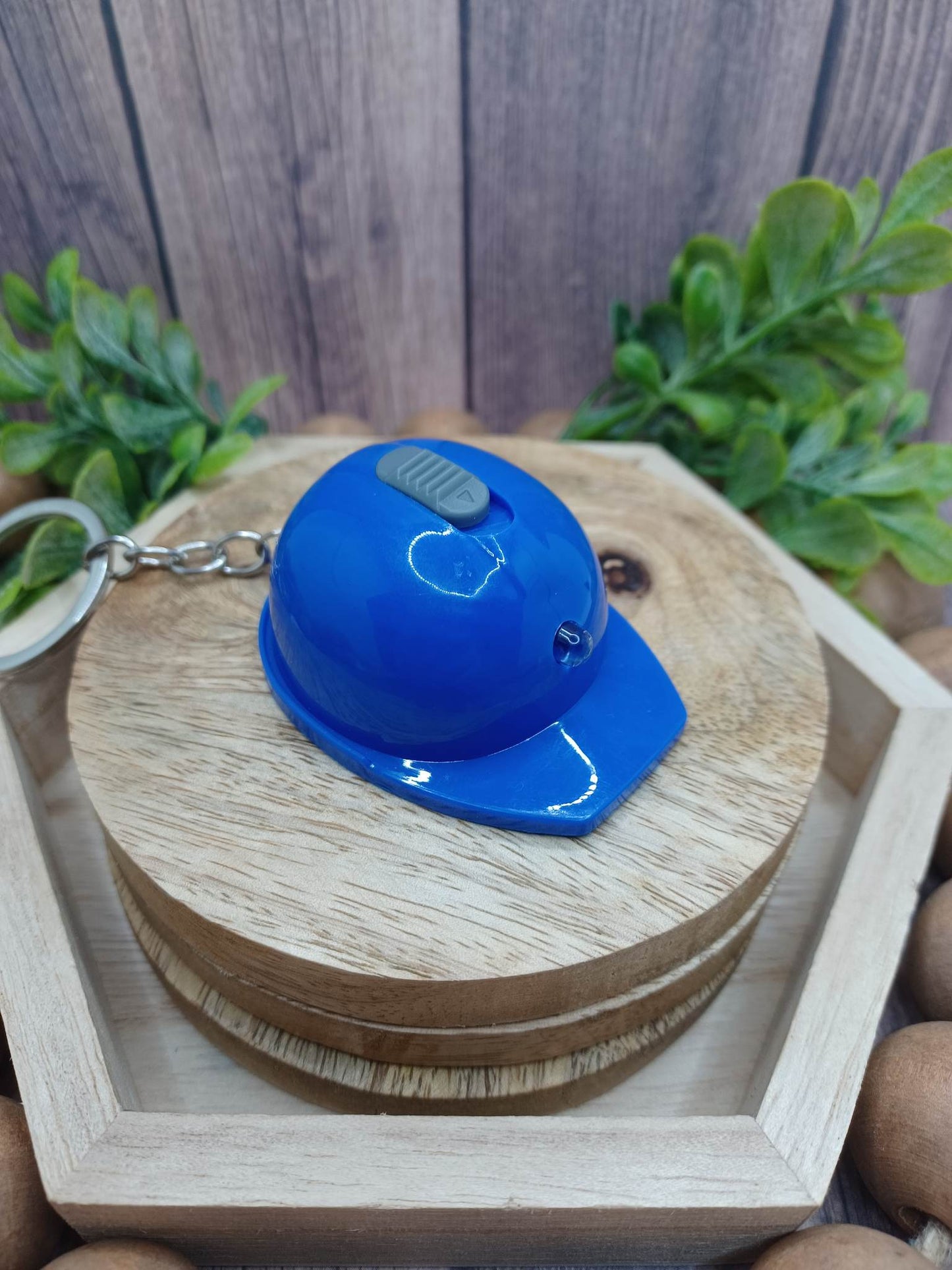 Blue Construction Hat w/ Light & Bottle Opener Keychain