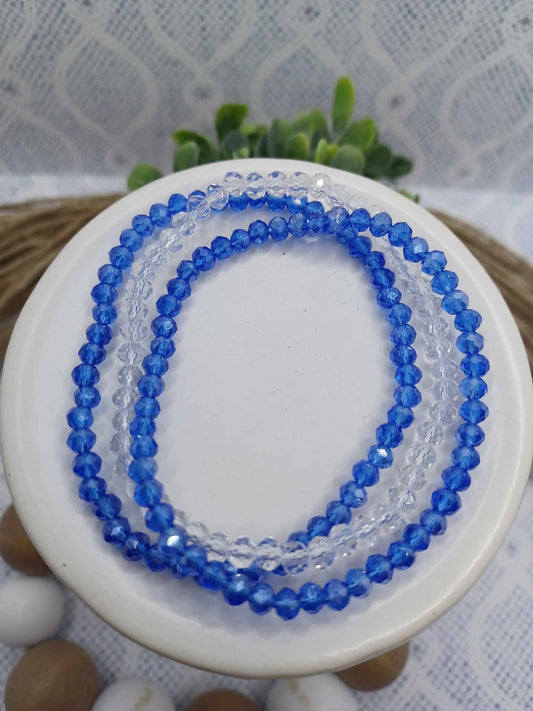 Blue & Clear Faceted Beaded Bracelet Set
