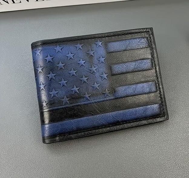 Distressed American Flag Wallet - Blue Embossed