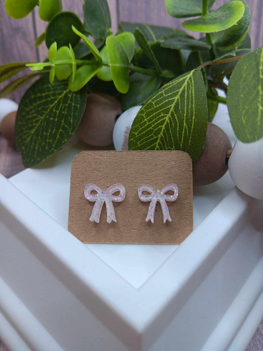 Bow Glitter Earrings - Blush