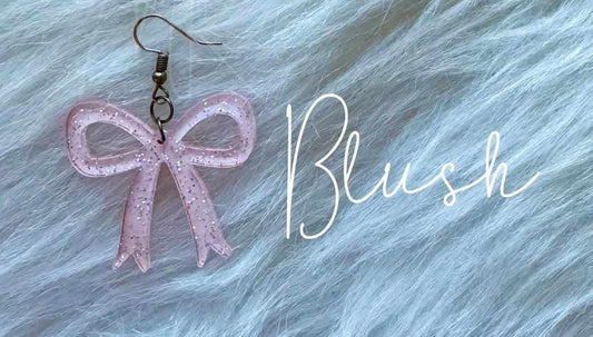 Glitter Bow Earrings - Blush