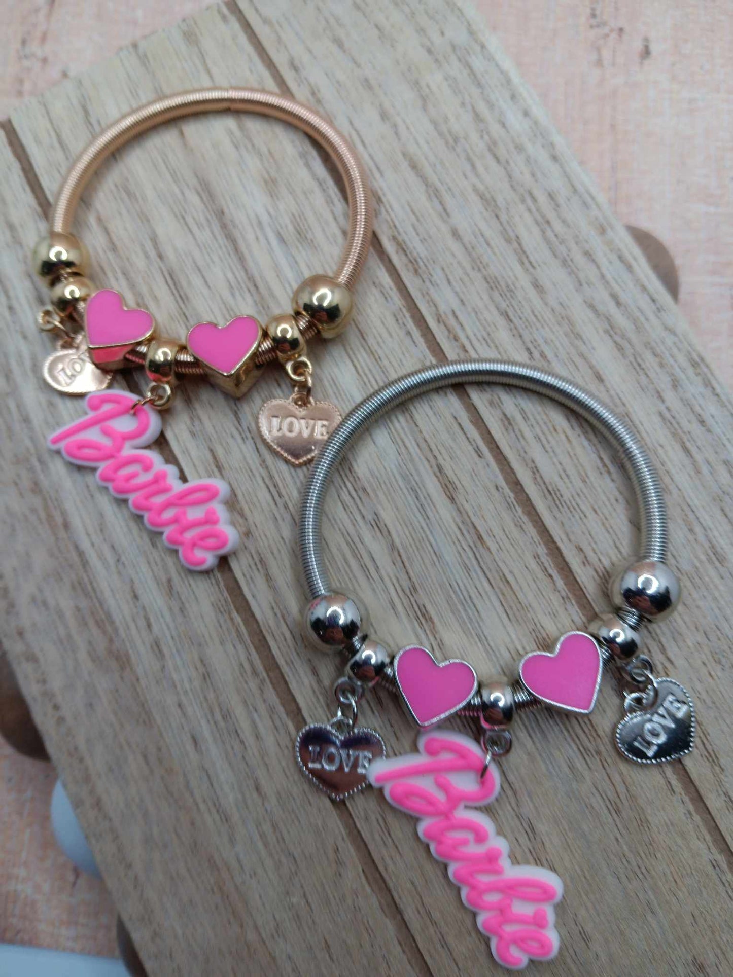 Pink Doll Themed Bracelet - Silver