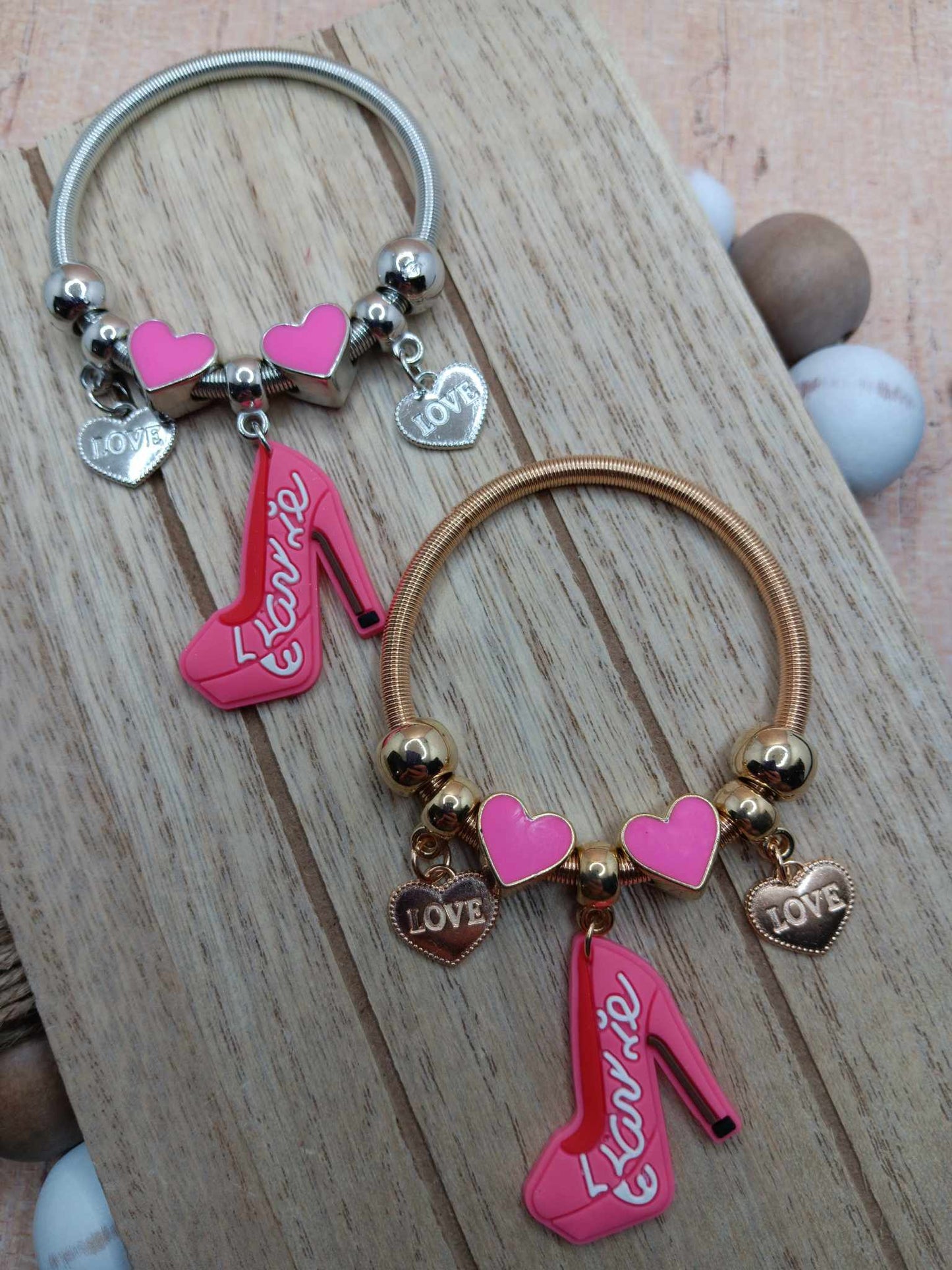 Pink Doll Themed Bracelet - Silver