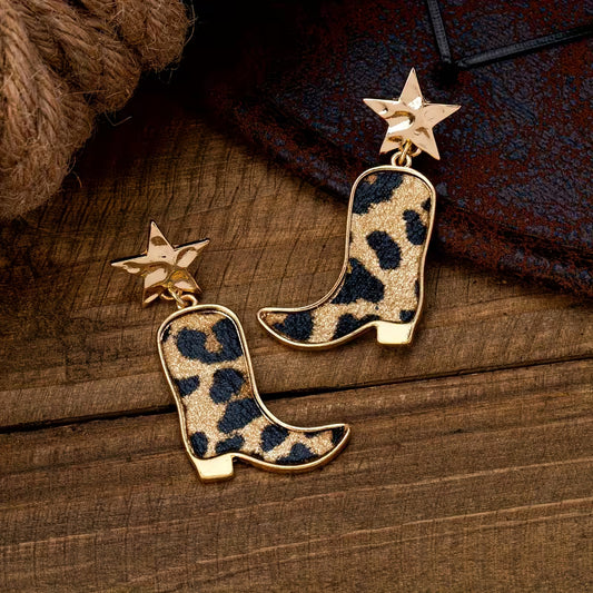 Faux Fur Cowboy Boot Earrings - Brown