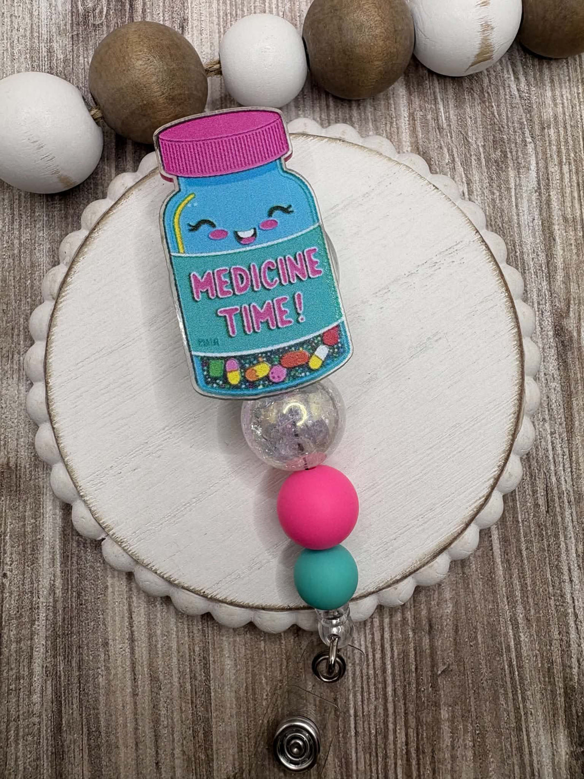 Medicine Time Beaded Badge Reel