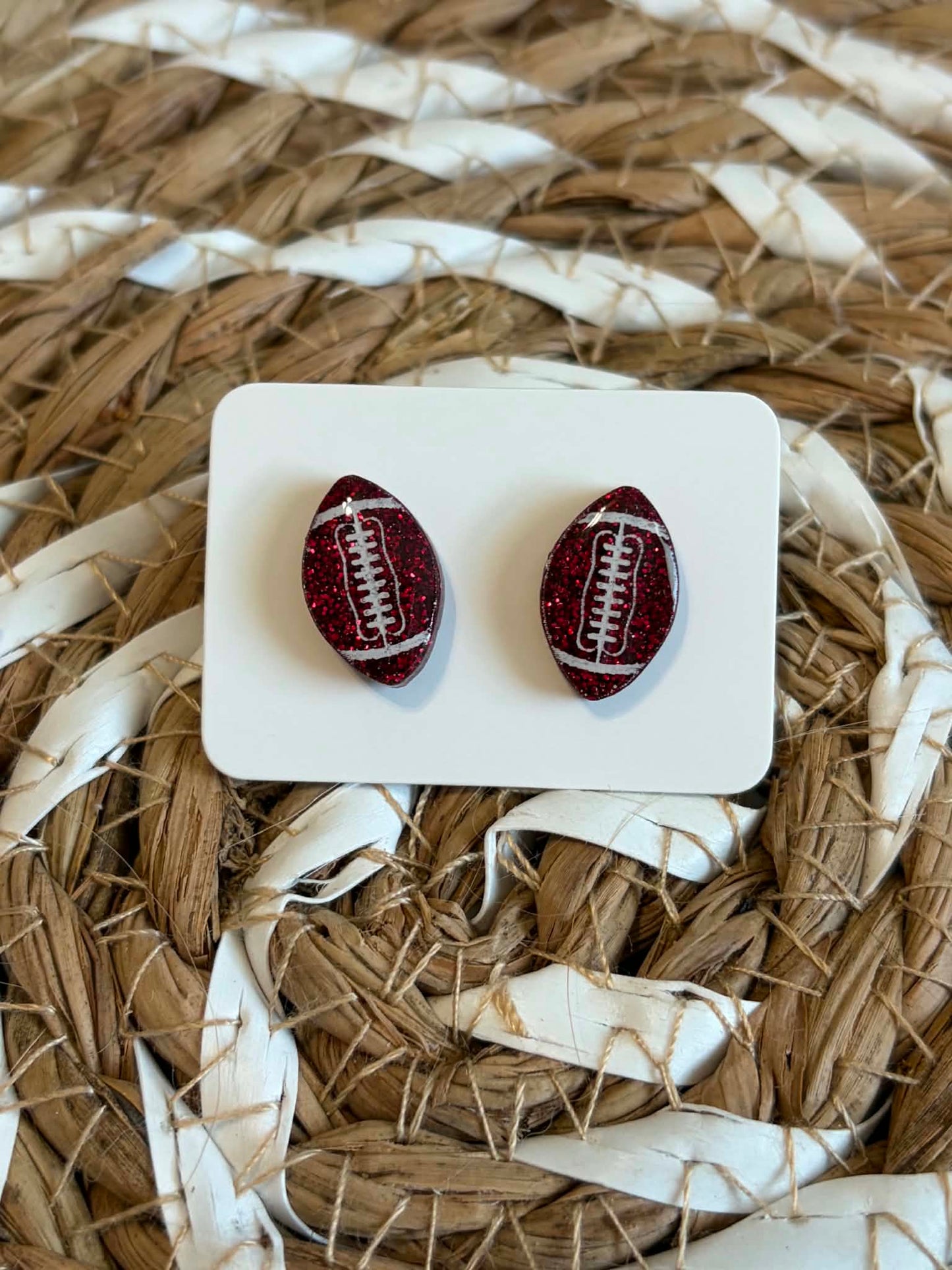 Deep Red glitter Resin Football Earrings