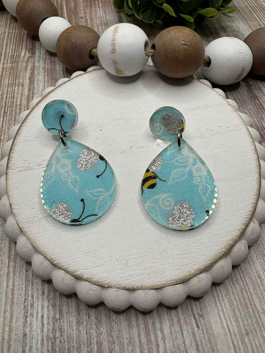 Blue Acrylic Bee Earrings