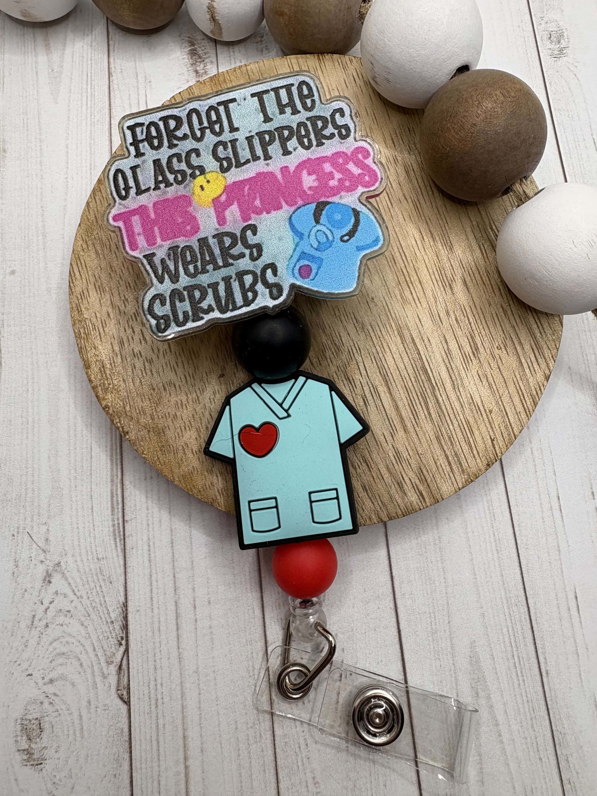 Forget the Slippers this Princess wears Slippers Nurse Beaded Badge Reel