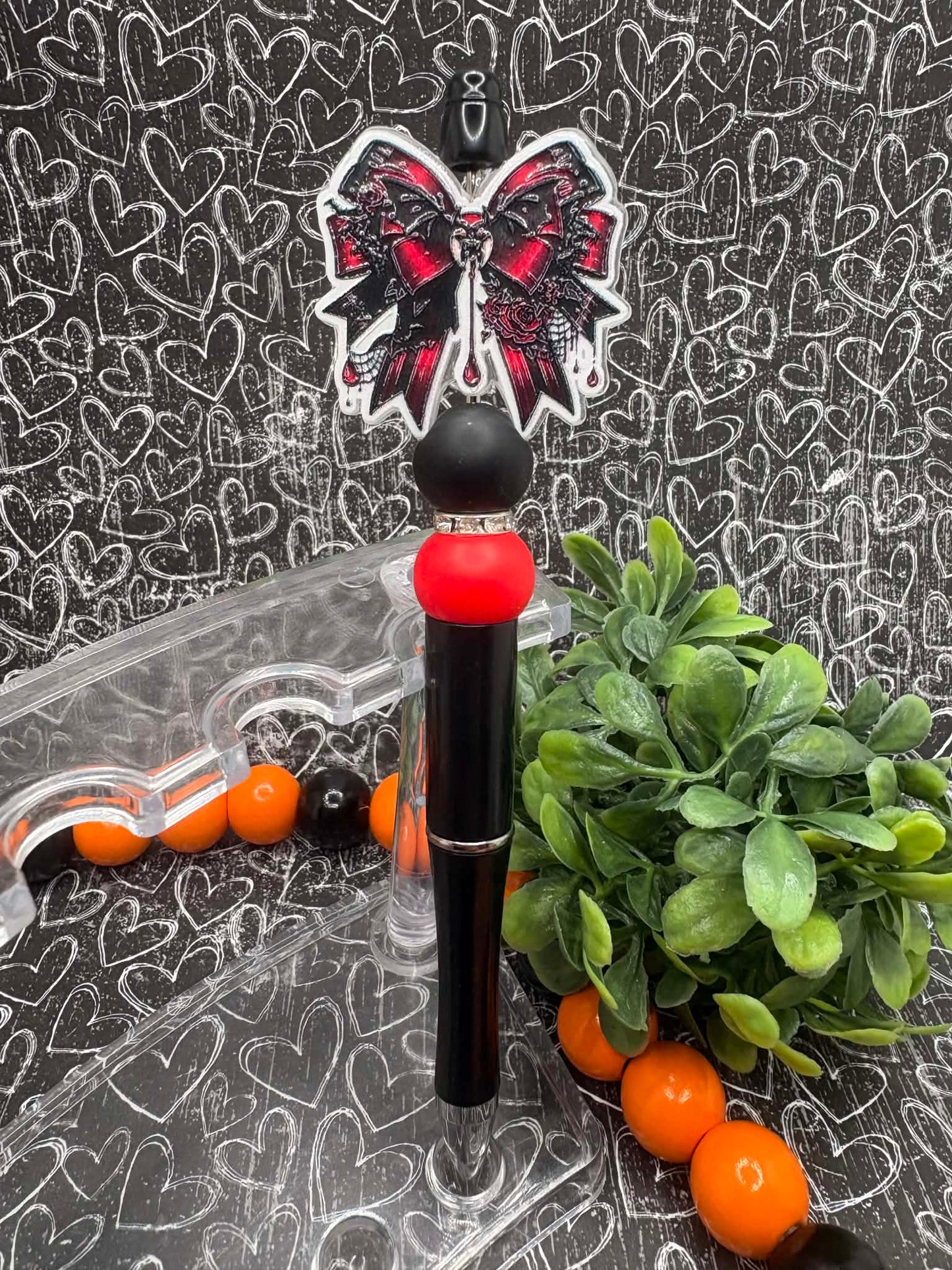 Spooky Bat Halloween Themed Beaded Ink Pen