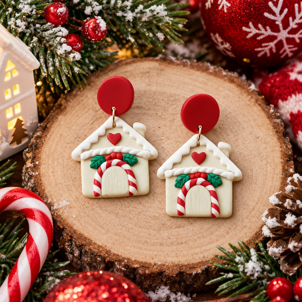 Clay Style Gingerbread House Earrings
