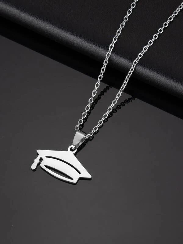 Silver Graduation Cap Necklace