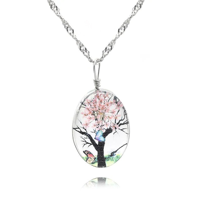 Light Pink Tree Pendant Necklace on a Silver Chain