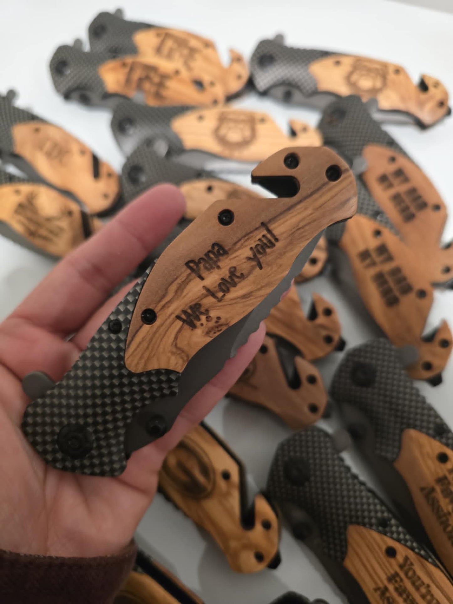 Papa We Love You Wooden Engraved Knife