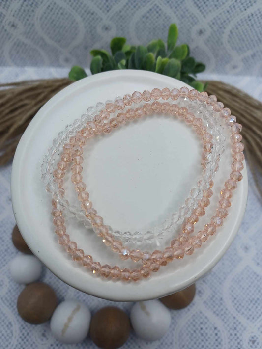 Peach & Clear Faceted Beaded Bracelet Set