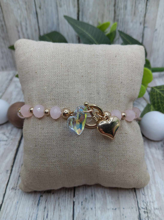 Light Pink Heart Stretch & Hook & Eye Bracelet