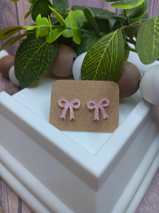 Bow Glitter Earrings - Pink