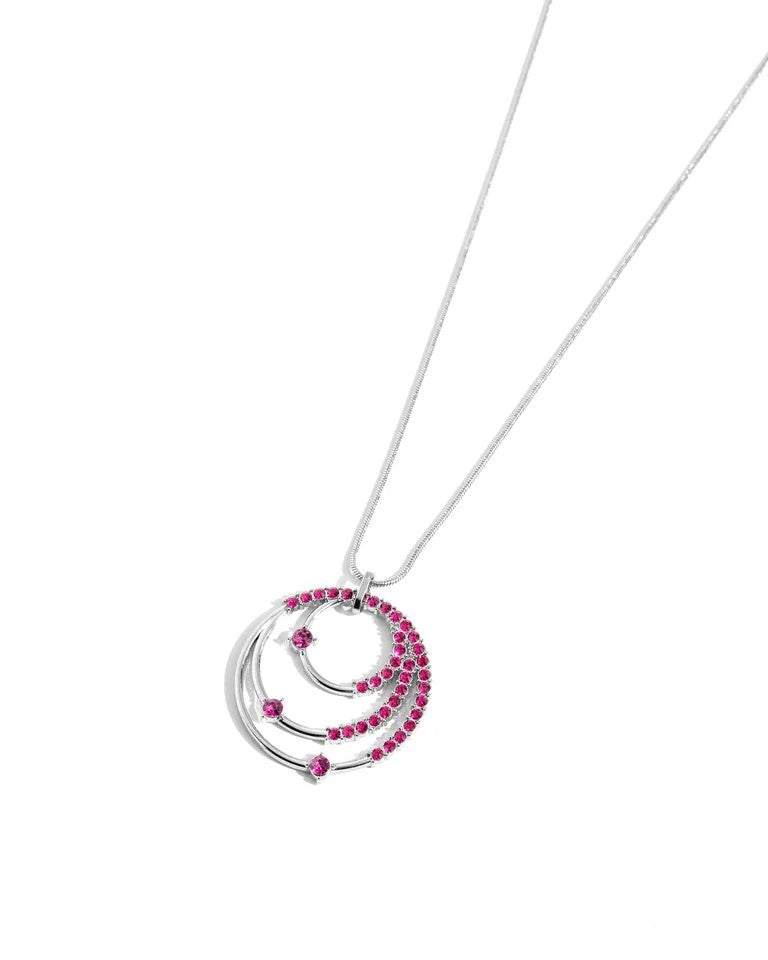 Silver Necklace w/ Hot Pink Rhinestone Accents