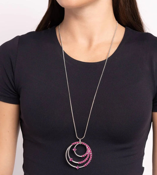 Silver Necklace w/ Hot Pink Rhinestone Accents