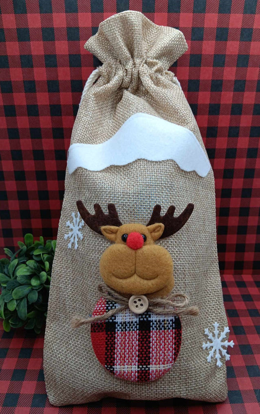 Plaid Reindeer Sac Bottle Decor