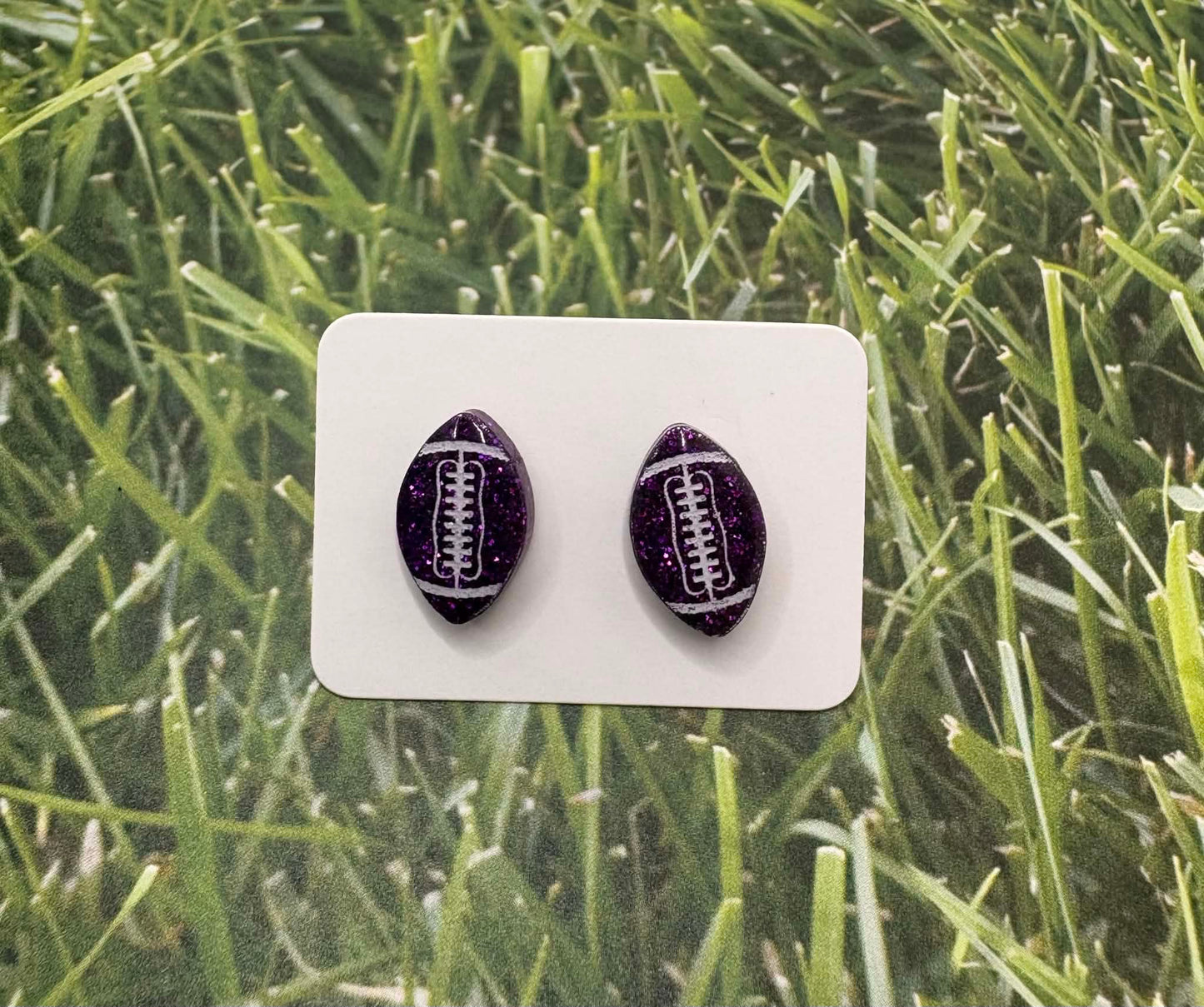Purple Glitter Resin Football Earrings