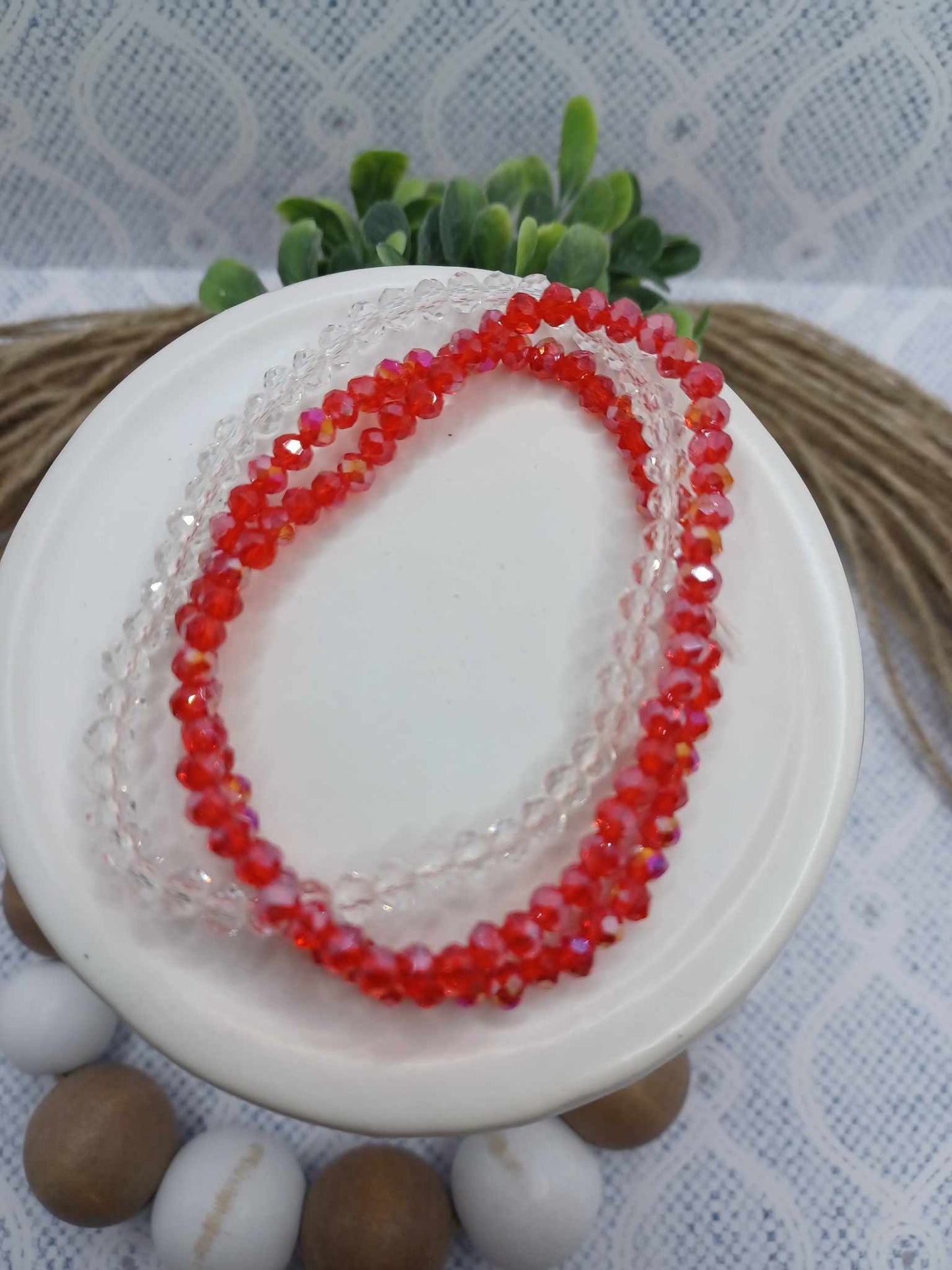 Red & Clear Faceted Beaded Bracelet Set