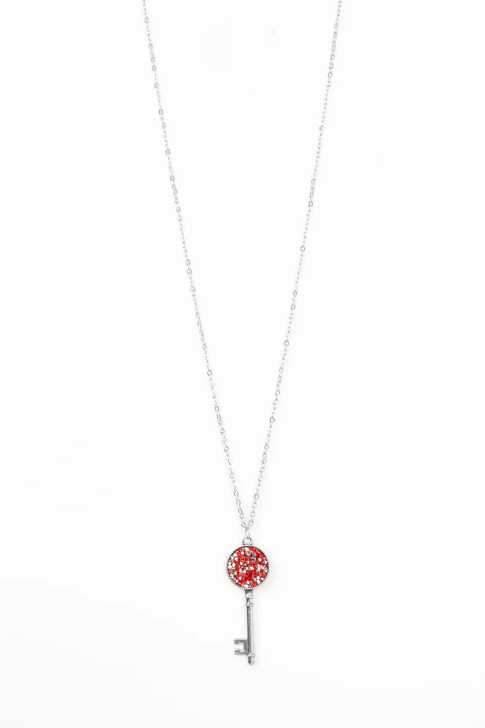 Silver Necklace w/ Red Key Rhinestone Pendant