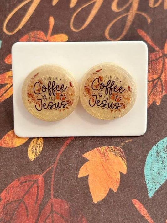 I Run on Coffee & Jesus Fall Glitter Earrings
