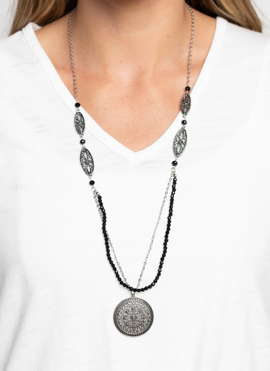 Silver Filigree Necklace w/ Black Beading