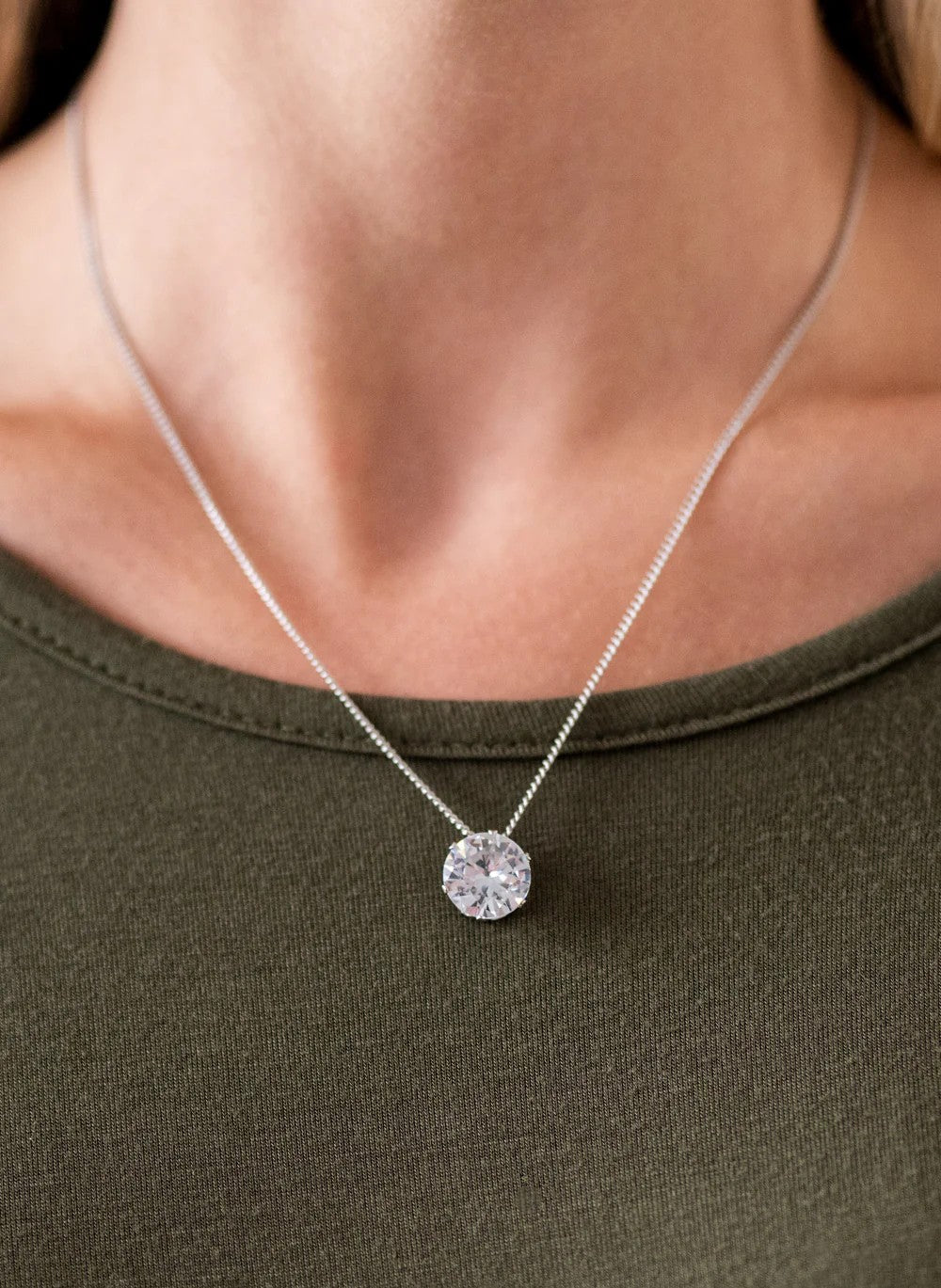 Silver Rhinestone Pendant Necklace