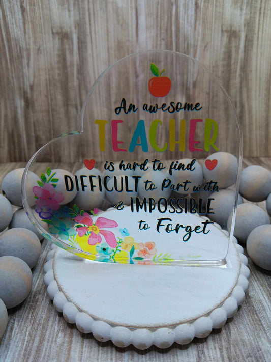 Teacher Heart Plaque - Awesome Teacher is Difficult to find