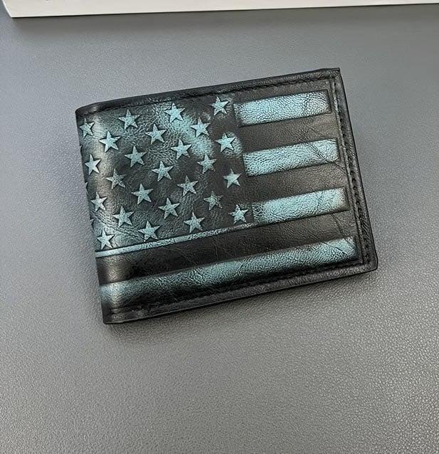 Distressed American Flag Wallet - Teal Embossed