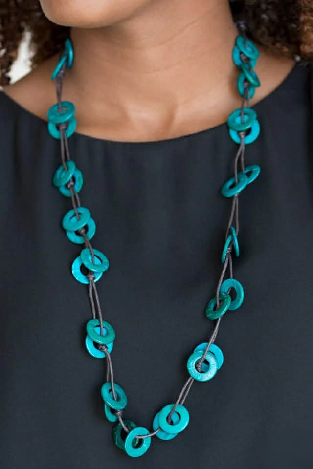 Teal Wooden Beaded Necklace