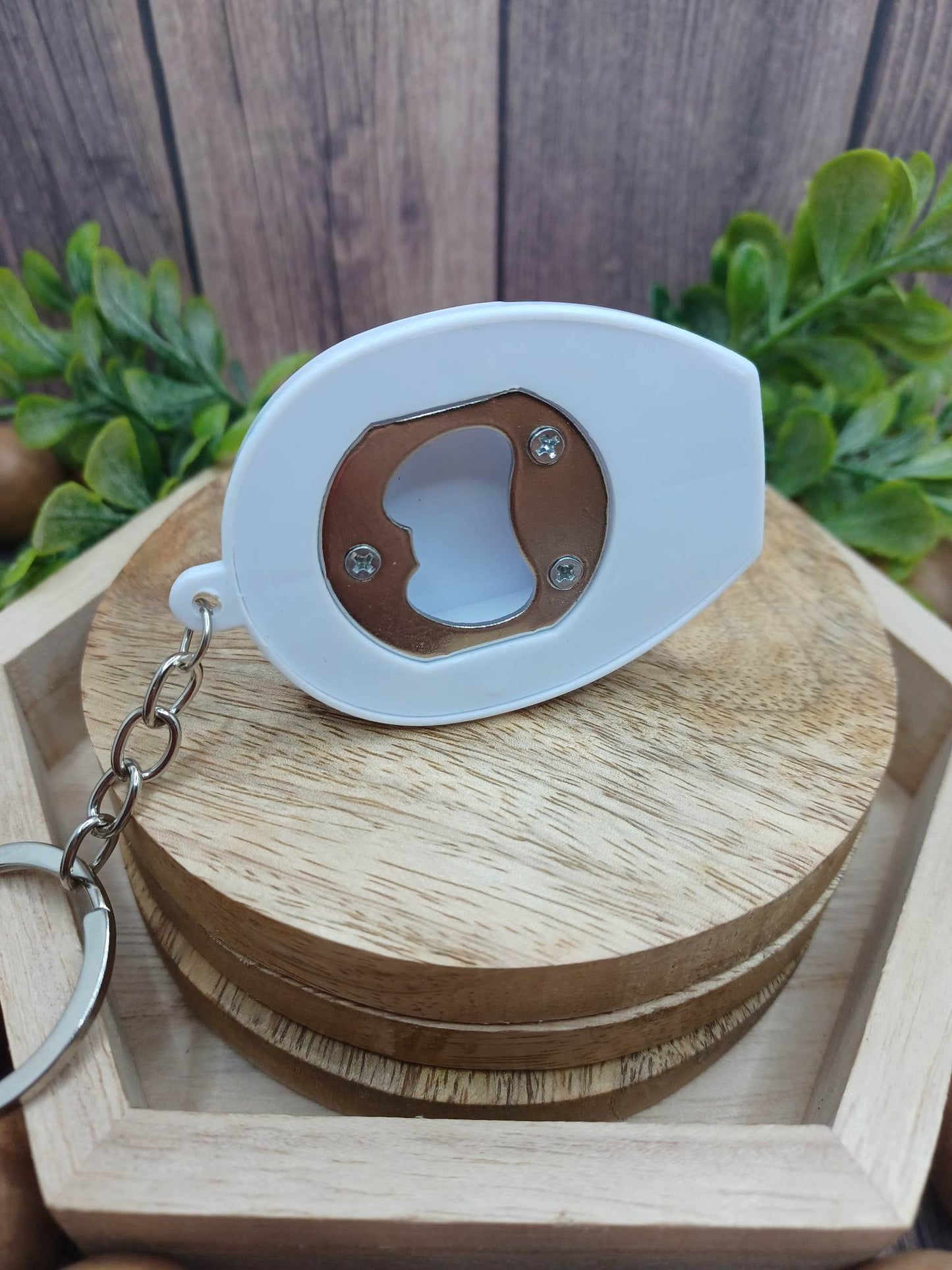 White Construction Hat w/ Light & Bottle Opener Keychain