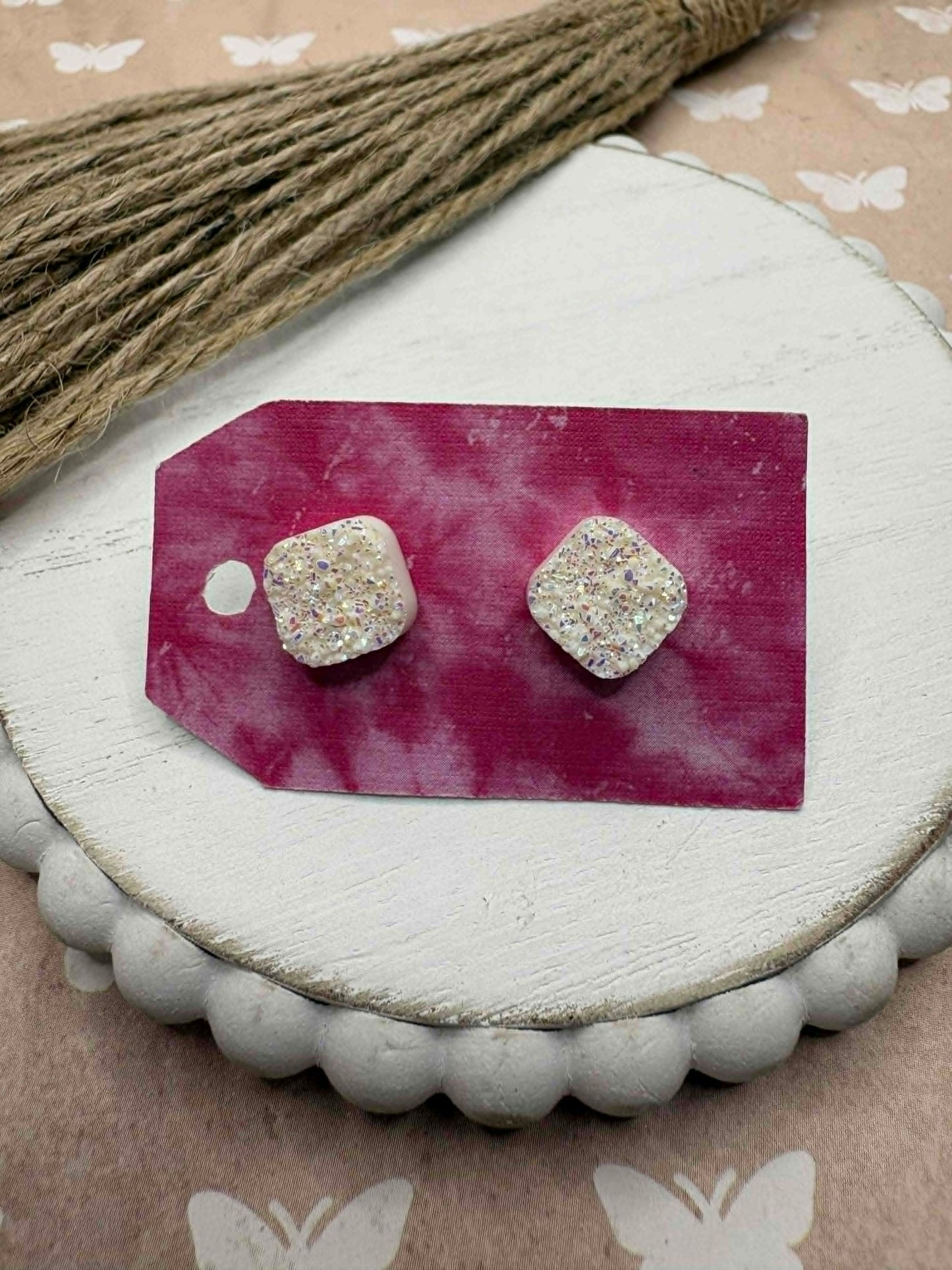 White Druzy Earrings
