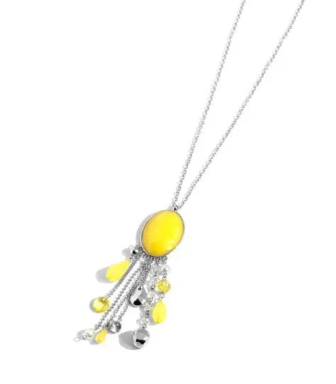 Silver Necklace w/ Yellow Beading Detail