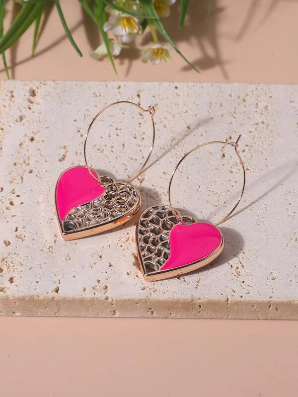 Hot Pink Heart Hoop Earrings