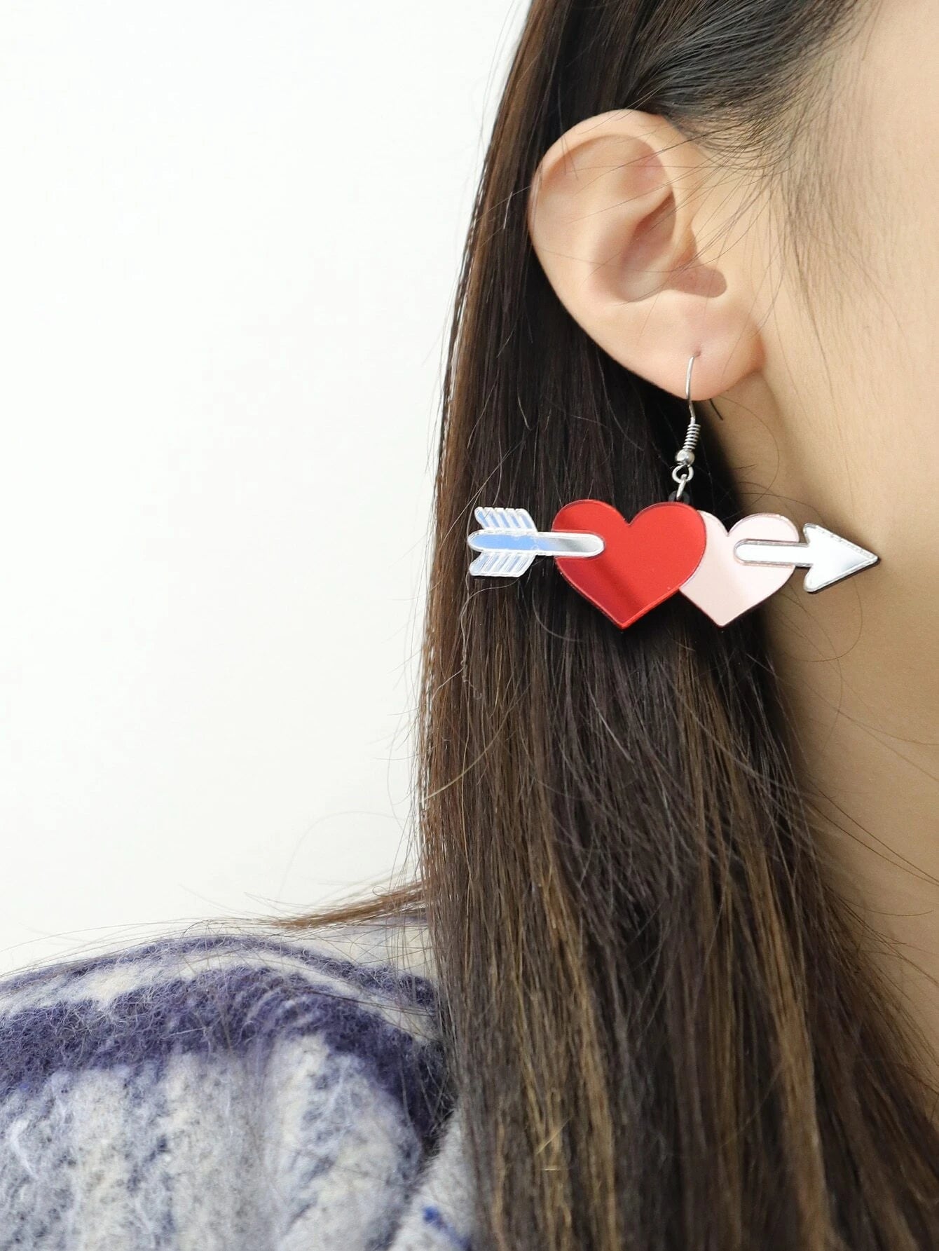 Red & Pink Heart w/ Arrow Earrings