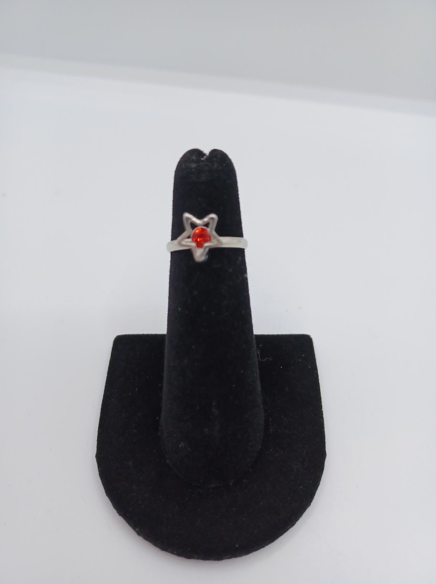 Silver Star Ring w/ Red Rhinestone