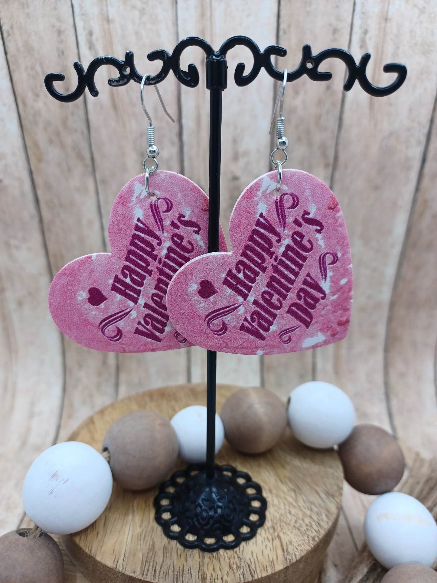 Pink Happy Valentine's Day Earrings