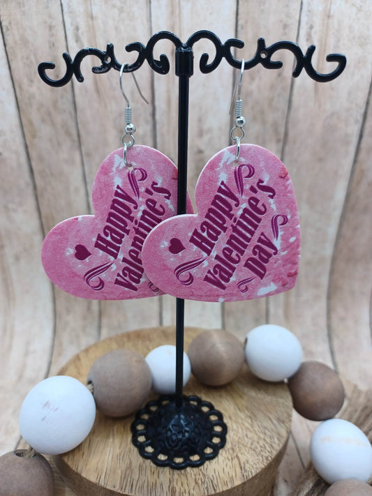 Pink Happy Valentine's Day Earrings