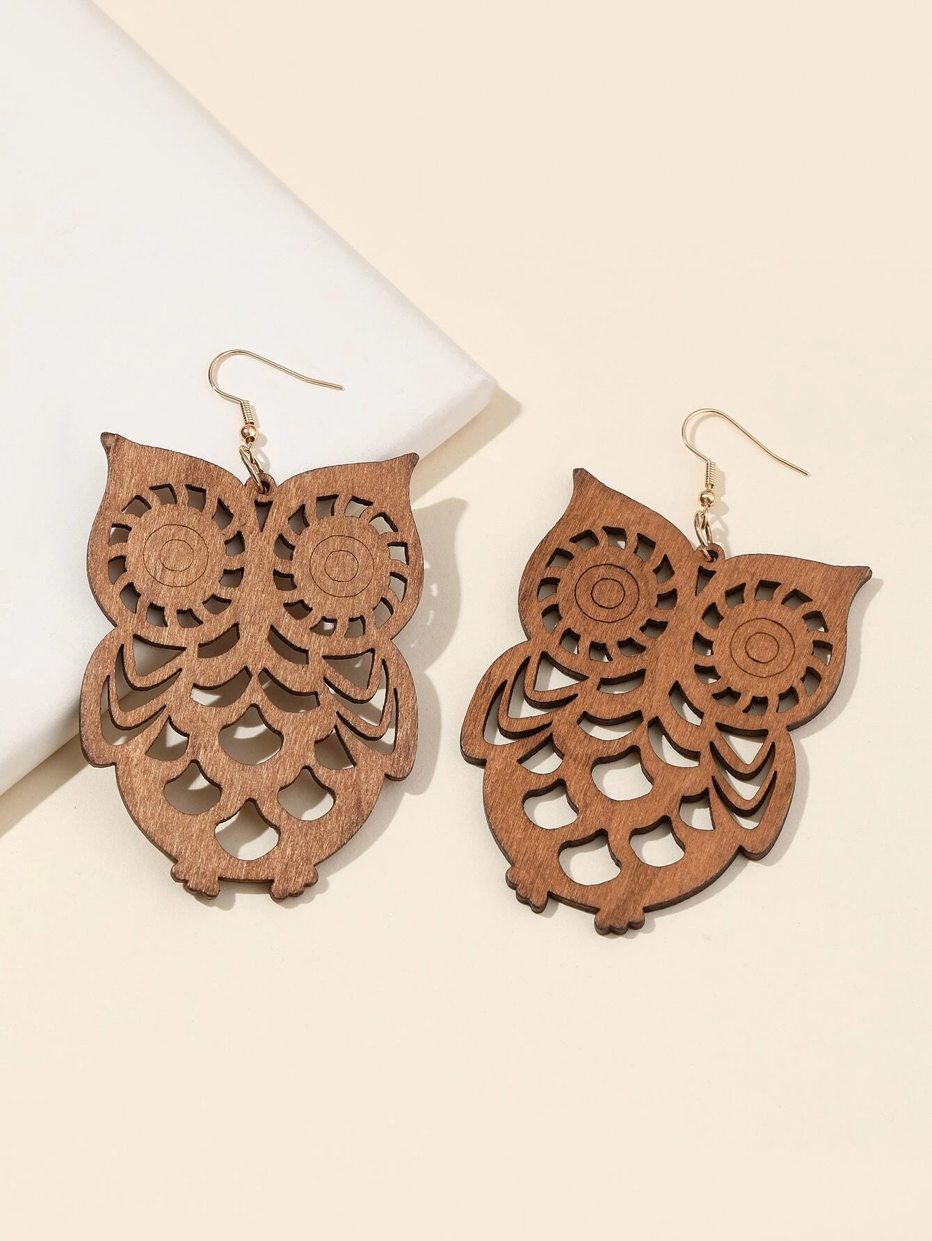 Wooden Cutout Owl Earrings