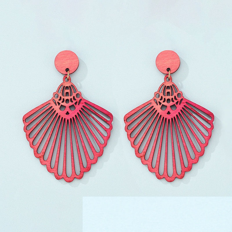 Pink Wooden Fan Design Earrings