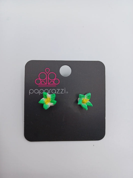 Green Flower w/ Yellow Center Earrings