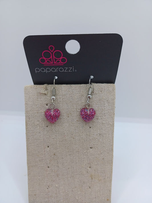 Purple Glitter Heart Earrings