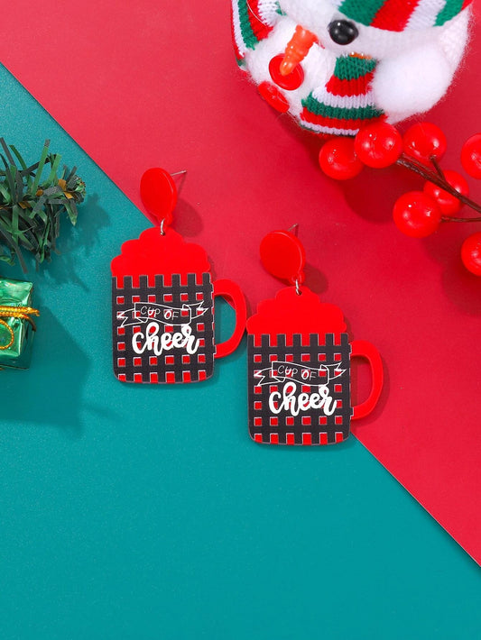 Cup of Cheer Red & Black Earrings