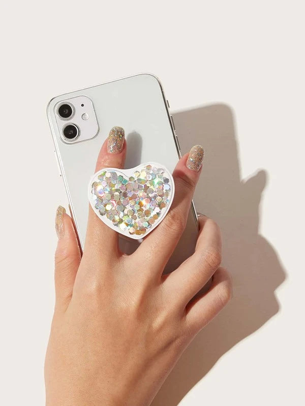 Silver Chunky Glitter Heart Mobile Phone Accessory