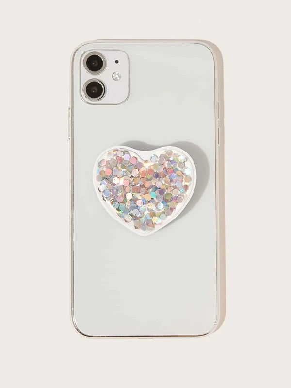 Silver Chunky Glitter Heart Mobile Phone Accessory